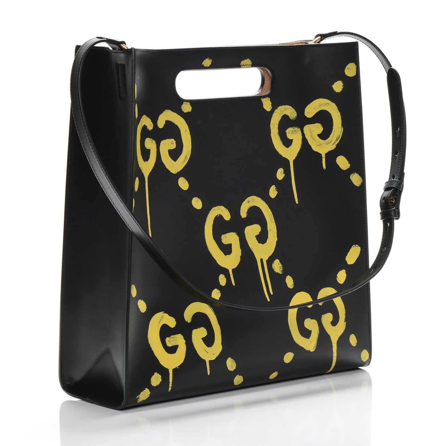 Calfskin GucciGhost Real Medium XL Tote Black Yellow