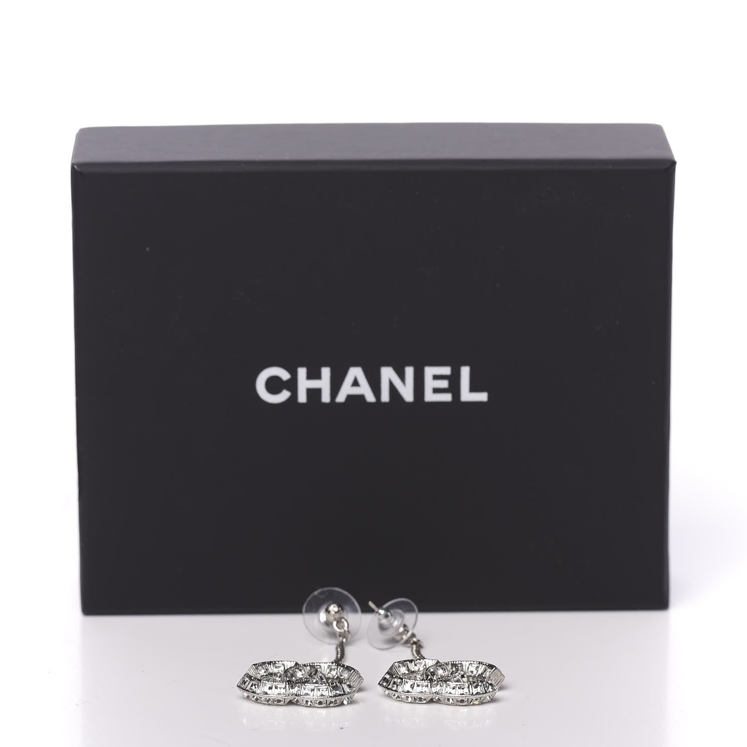 Chanel Baguette Crystal CC Drop Earrings Silver 4 of 4
