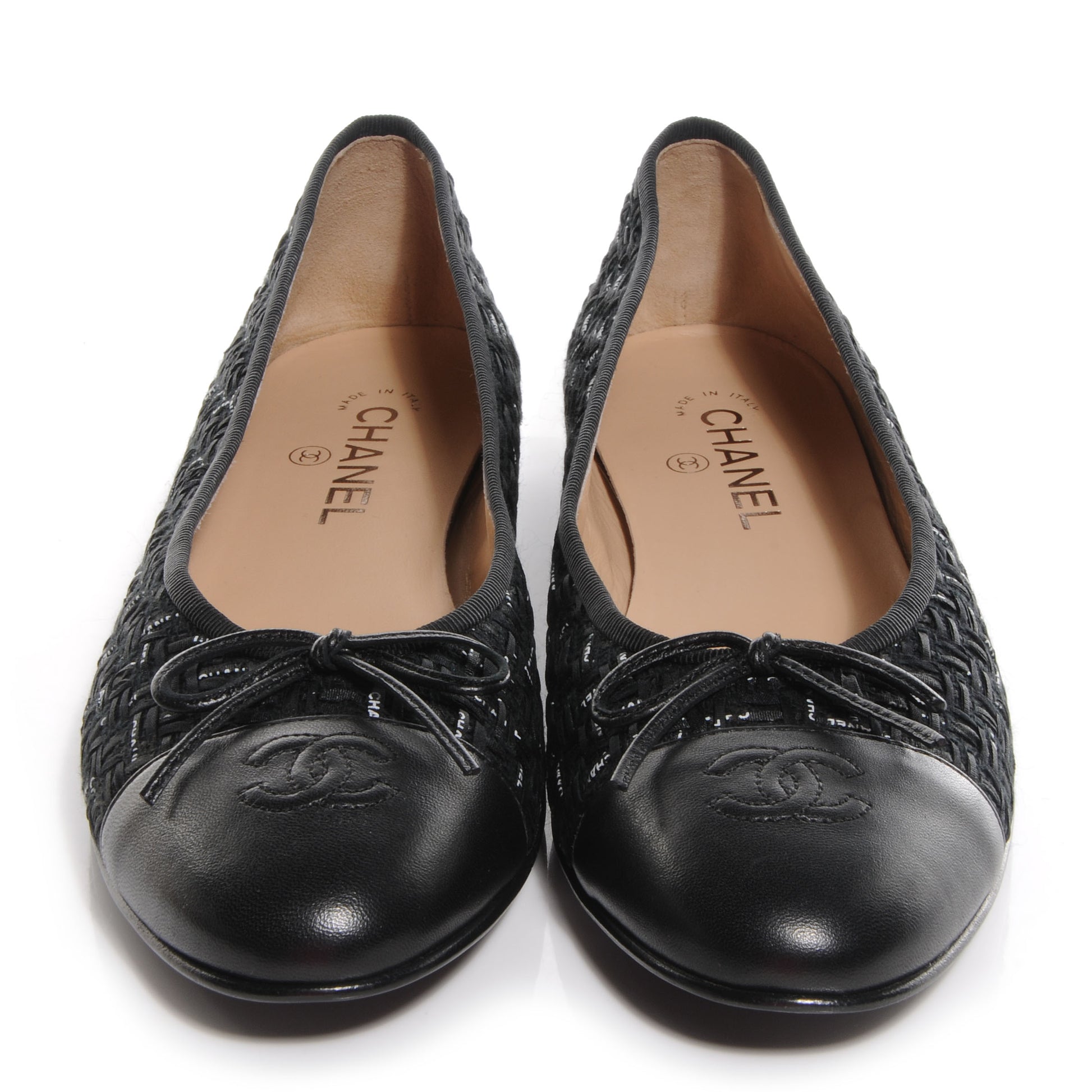 Chanel Lambskin Ribbon Tweed Cap Toe Ballet Flats 42 Black 2 of 7