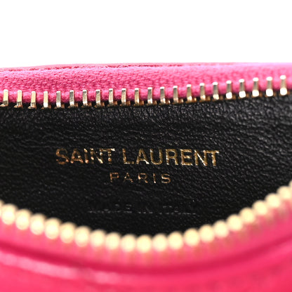 Saint Laurent Grain De Poudre Matelasse Chevron Monogram Fragments Zippered Card Case Fuxia 6 of 9