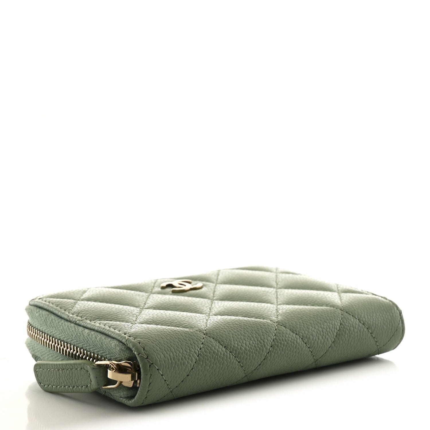 Chanel Caviar Quilted Zip Around Coin Purse Wallet Dark Green 4 of 8
