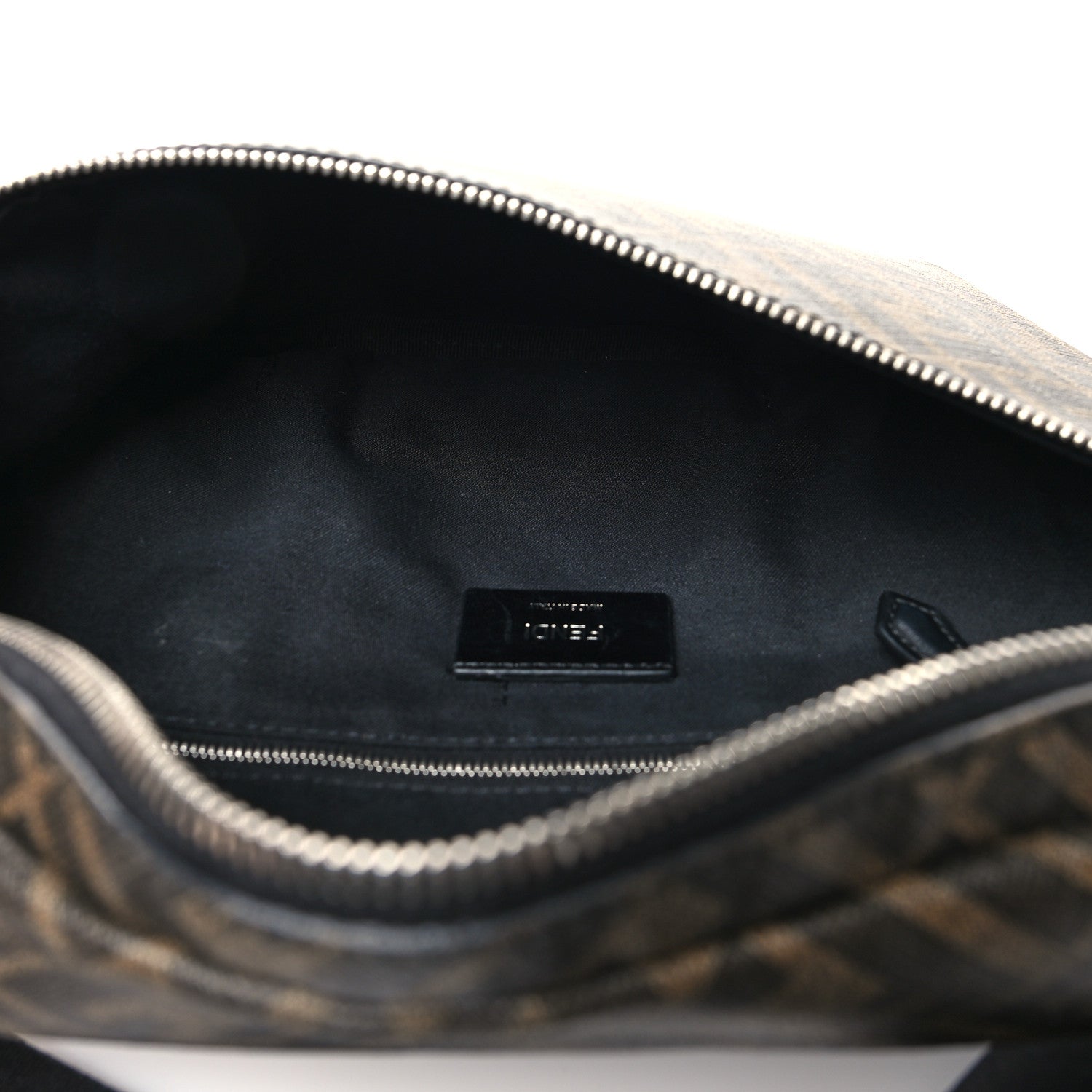 Fendi Glazed Fabric Vitello Liberty FF 1974 Diagonal Belt Bag Tobacco Moresco Black 5 of 10