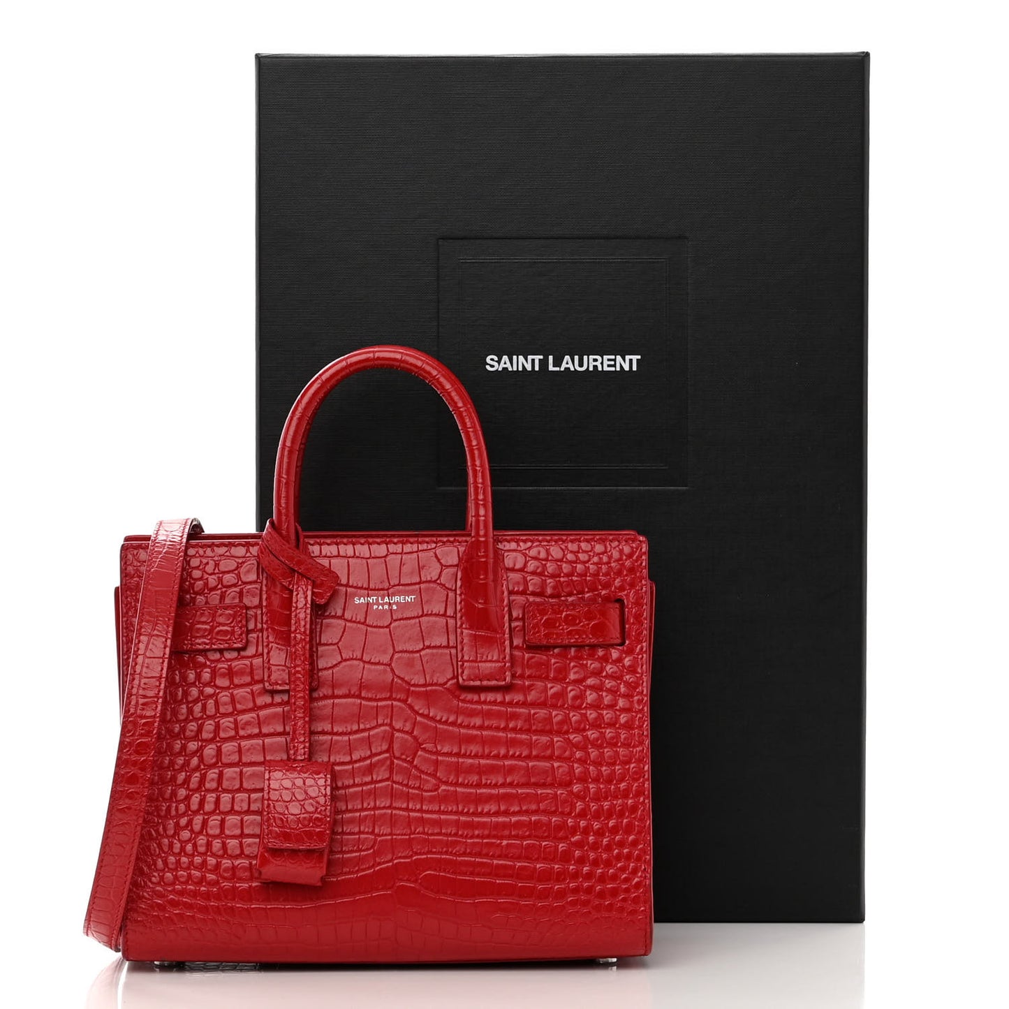Calfskin Crocodile Embossed Nano Sac De Jour Red