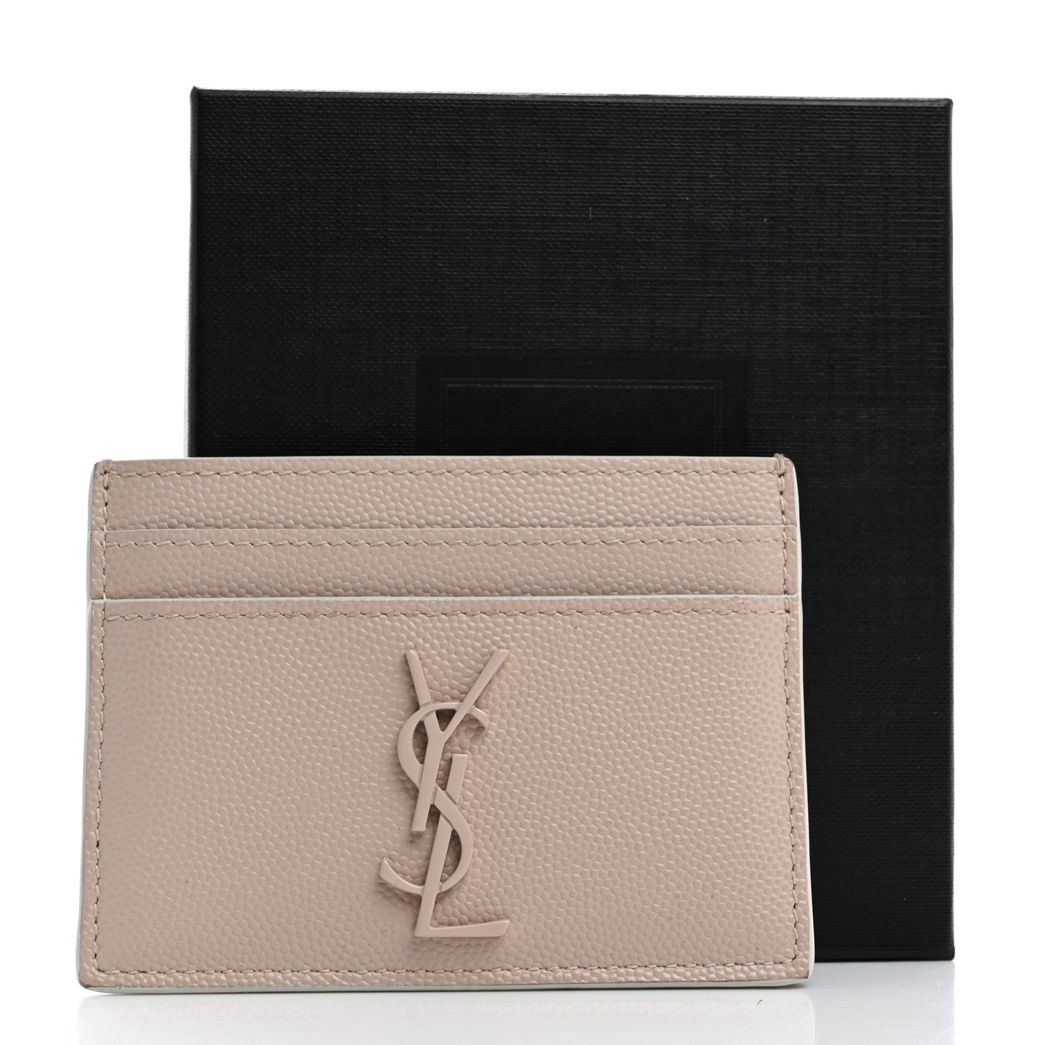 Saint Laurent Grain De Poudre Monogram Credit Card Case Rose 10 of 10