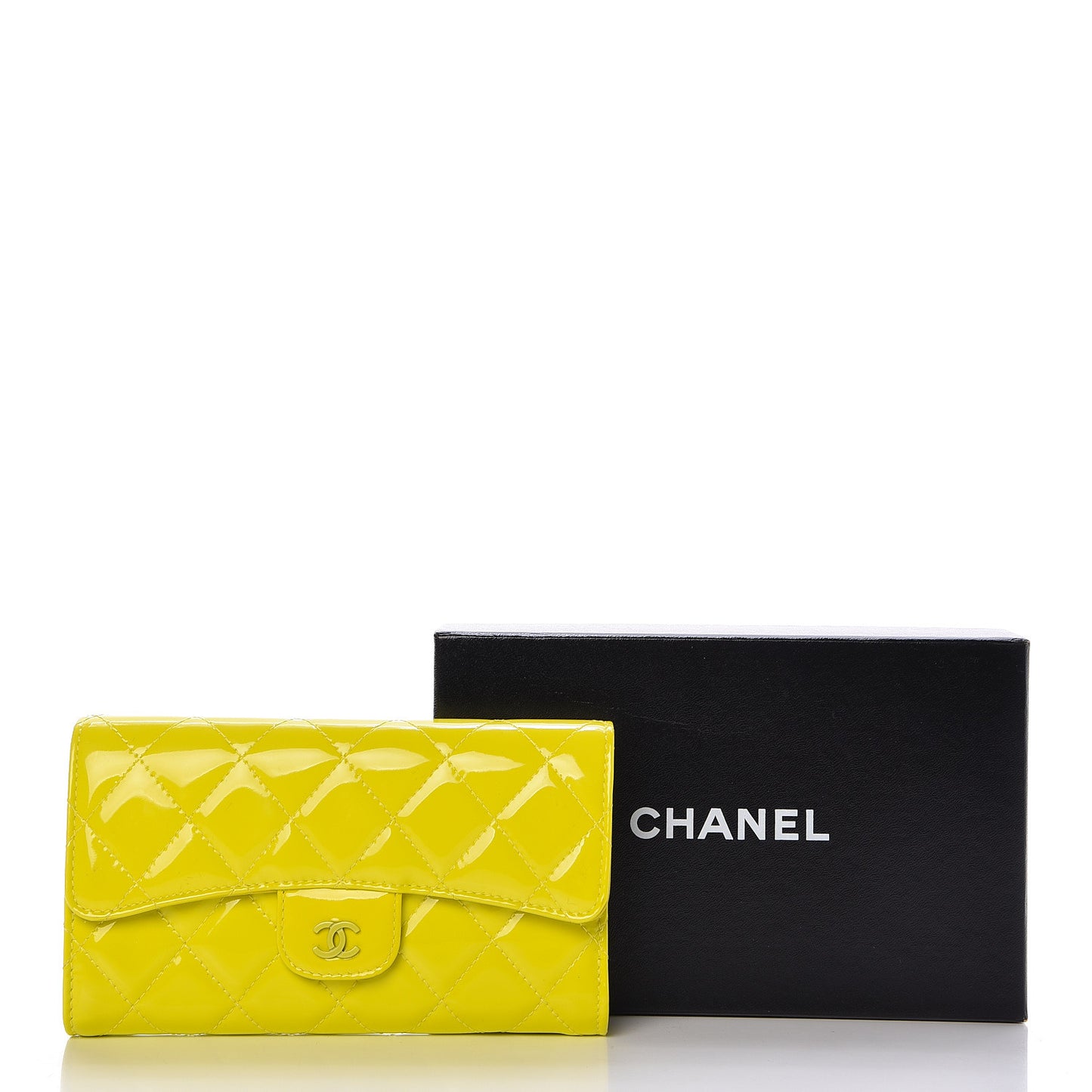 Patent Quilted Large Flap Wallet Yellow