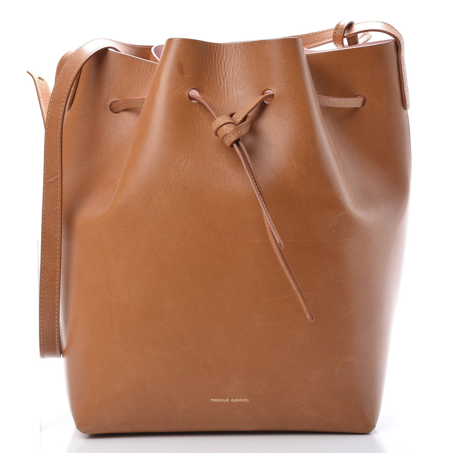 Vegetable Tanned Calfskin Bucket Bag Cammello Rosa