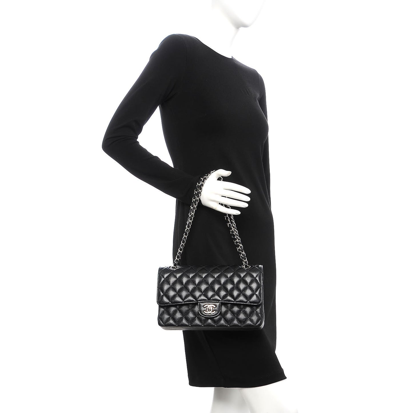 Caviar Quilted Medium Double Flap Black