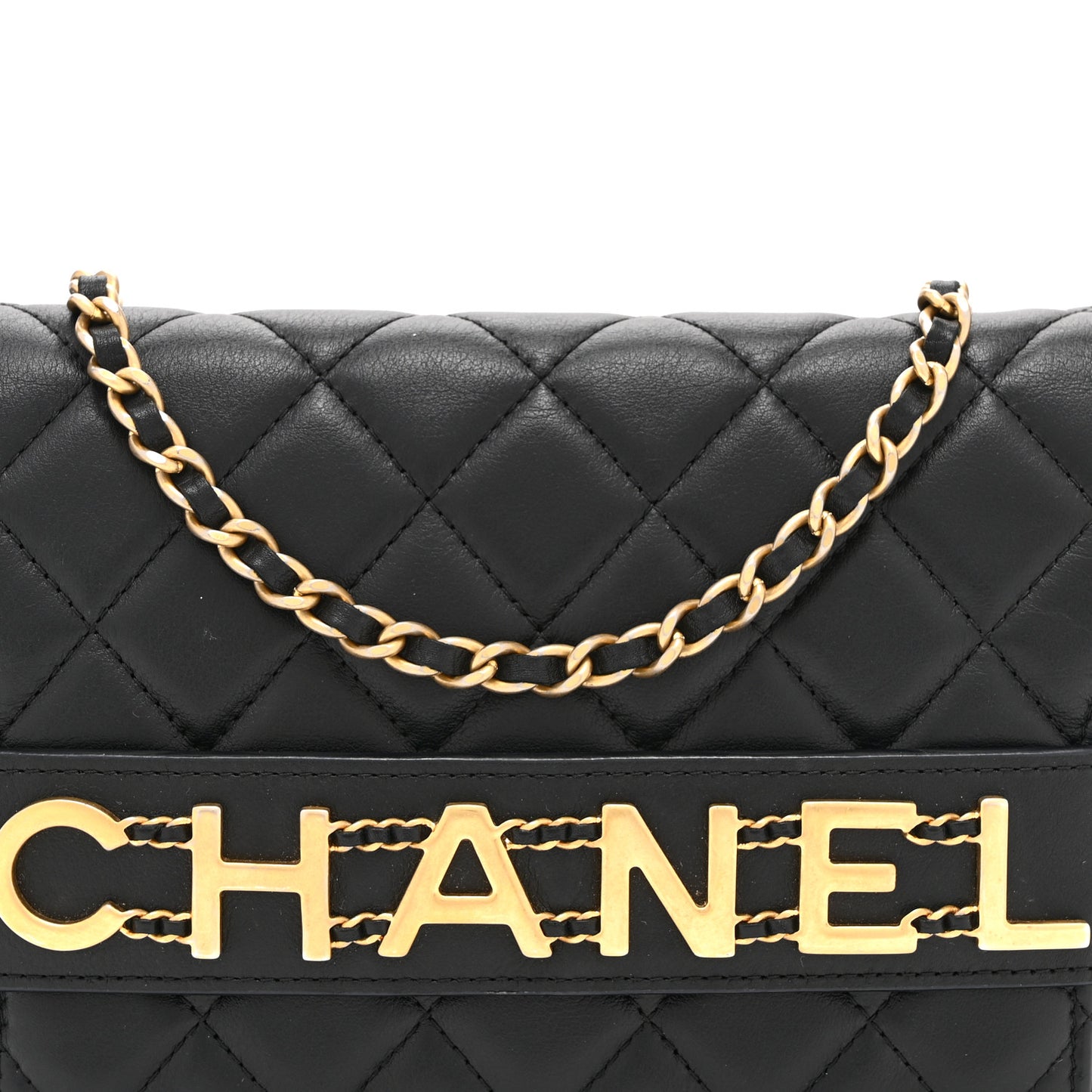 Calfskin Quilted Enchained Wallet On Chain WOC Black