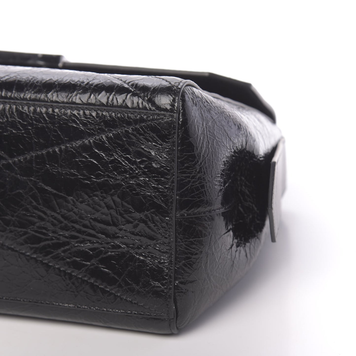 Creased Patent Calfskin Medium ID Flap Black