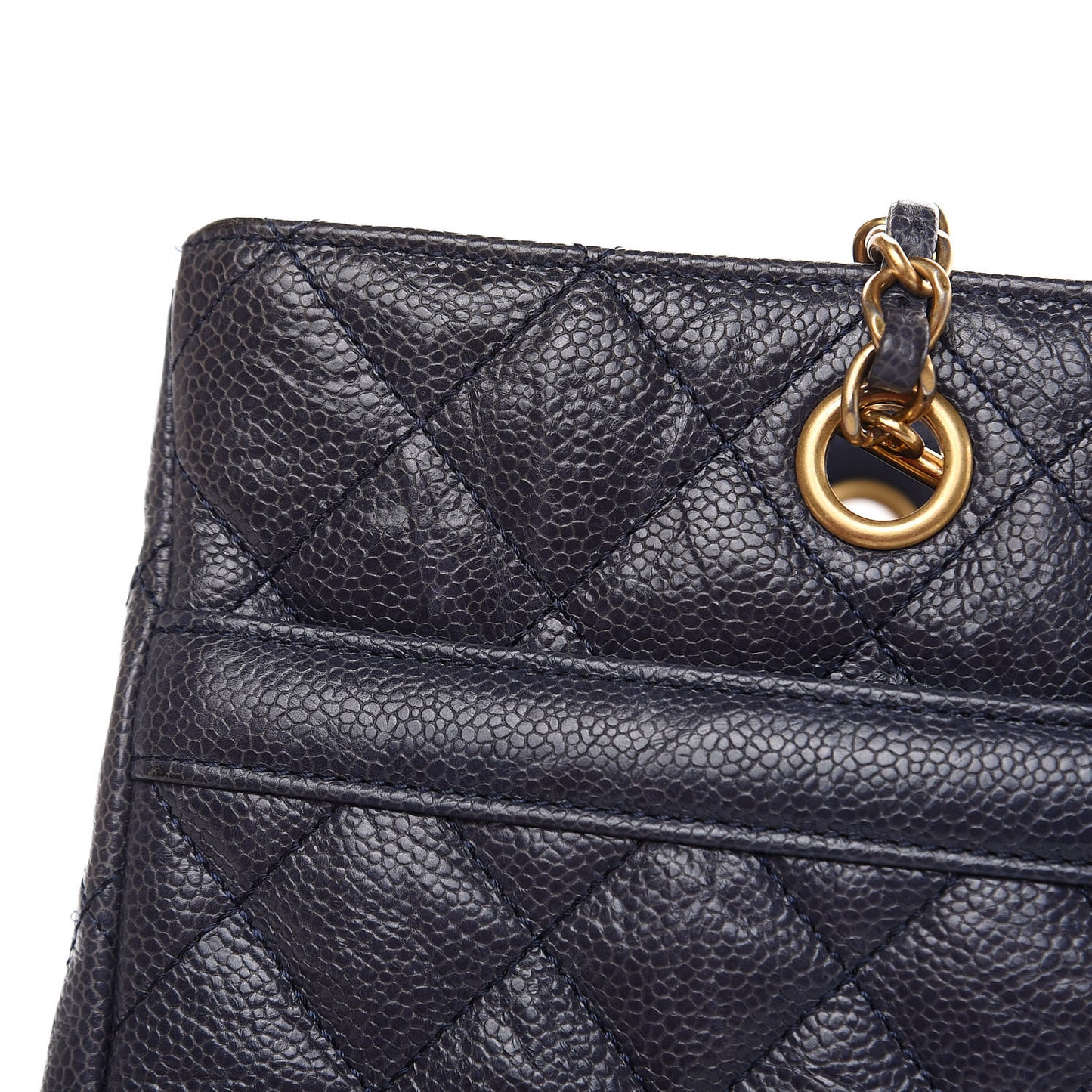 Crumpled Grained Calfskin Quilted Tote Blue