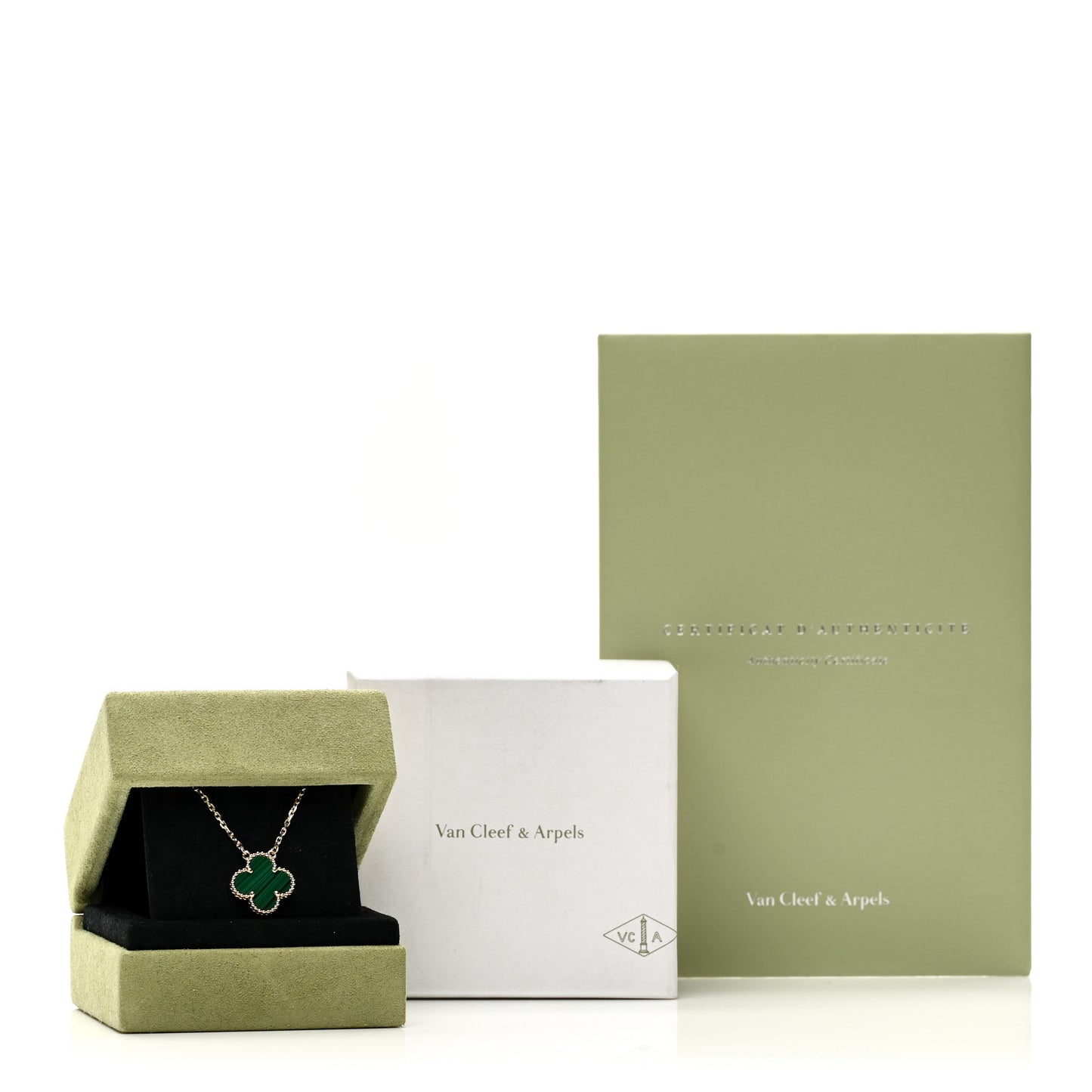 18K Yellow Gold Malachite Vintage Alhambra Pendant Necklace