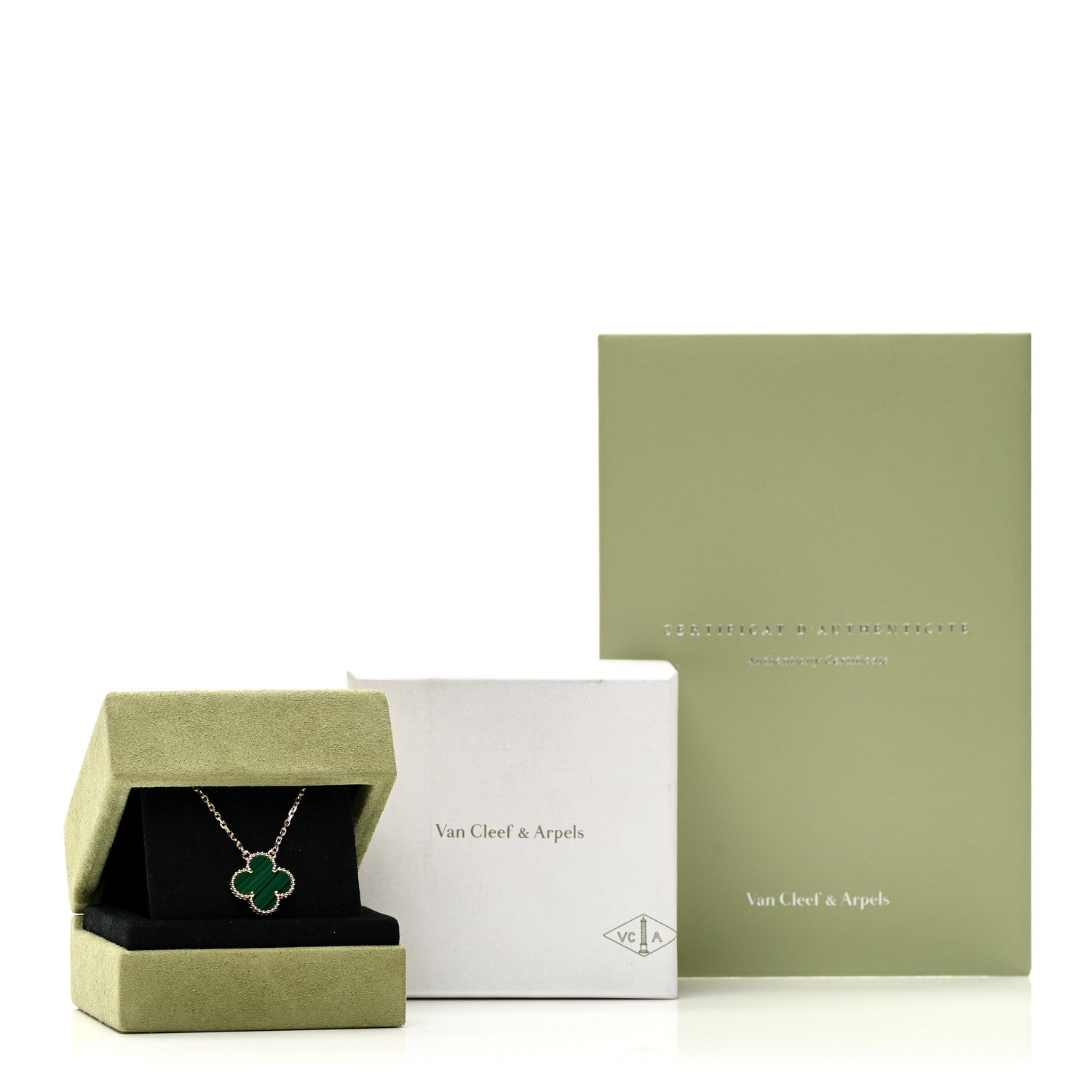 Van Cleef & Arpels 18K Yellow Gold Malachite Vintage Alhambra Pendant Necklace 6 of 6