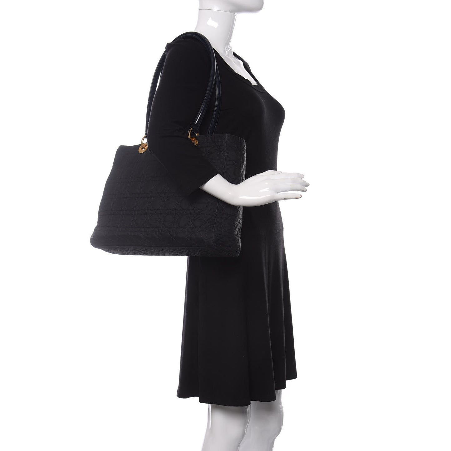 Nylon Cannage Large Lady Dior Tote Black