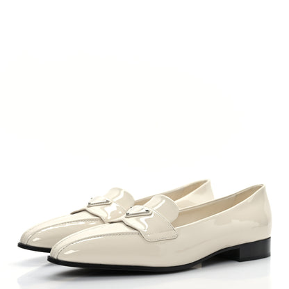 Prada Vernice Metal Triangle Logo 25mm Loafers 37.5 Avorio 3 of 7