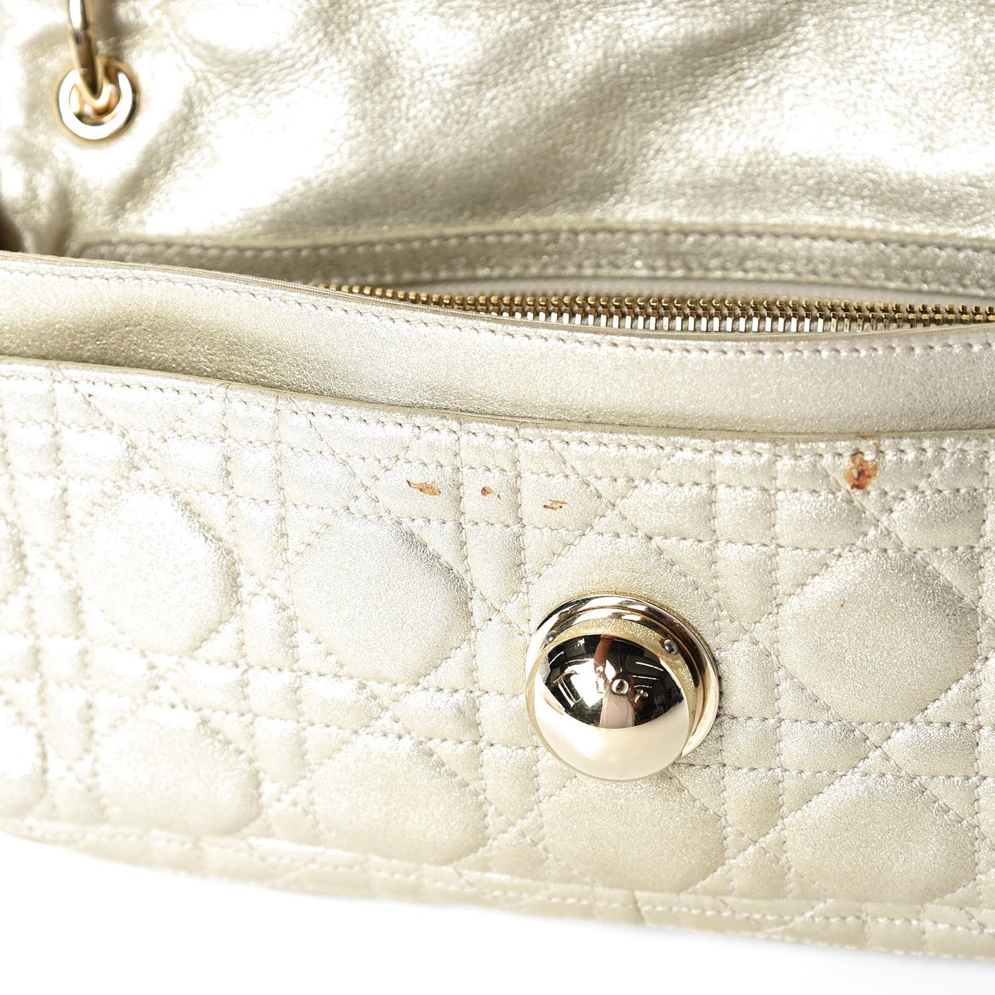 Metallic Lambskin Cannage Small Rendezvous Flap Gold
