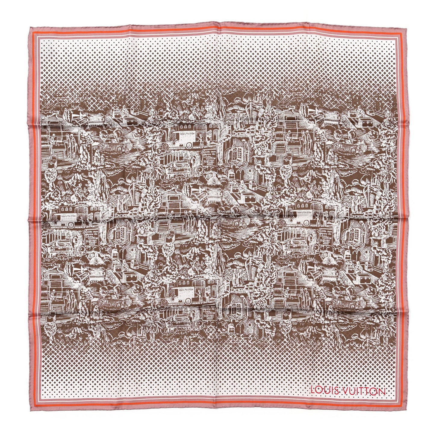 Silk Carre Paris Square Scarf Rose Brown
