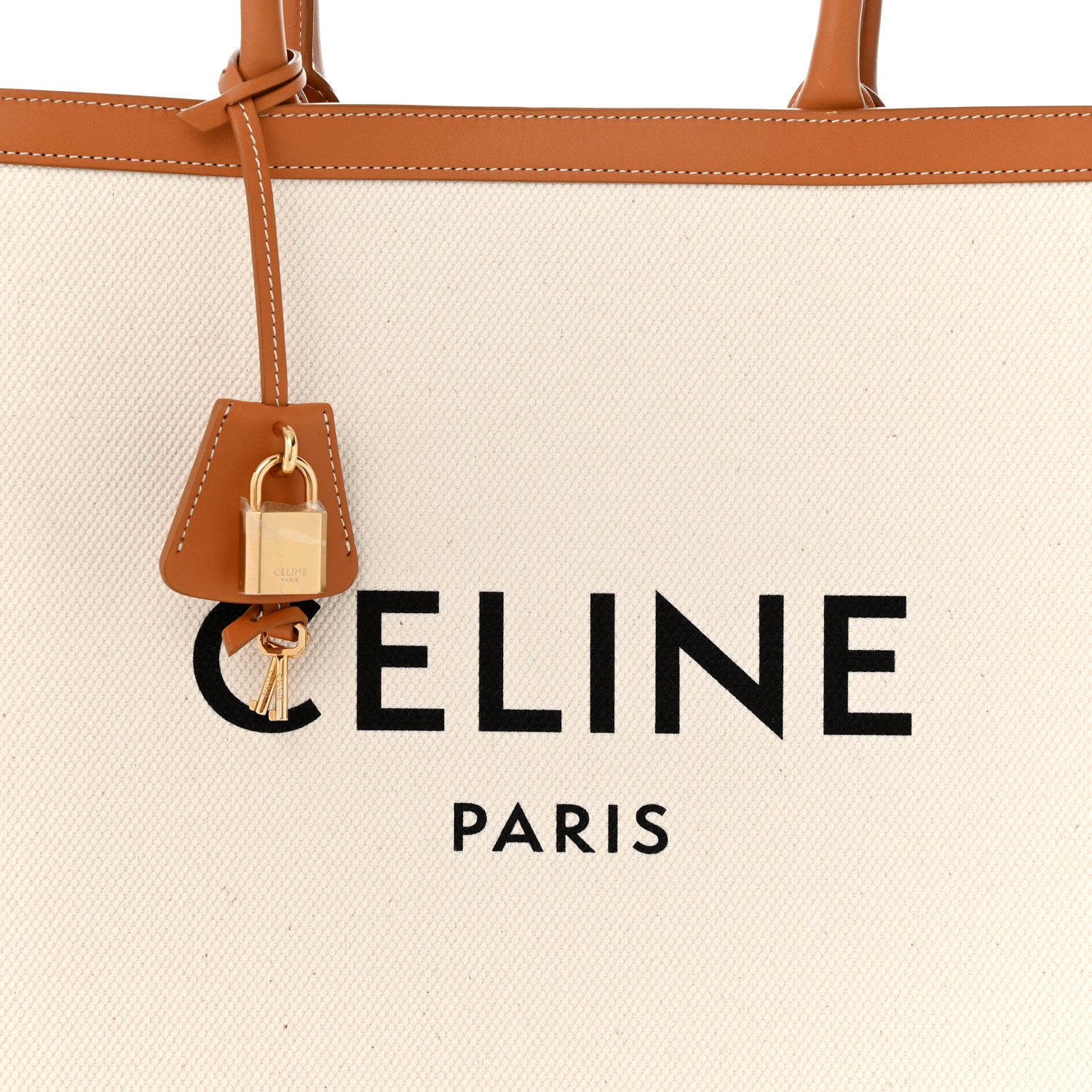 Celine Canvas Calfskin Logo Print Vertical Cabas Natural Tan 8 of 10