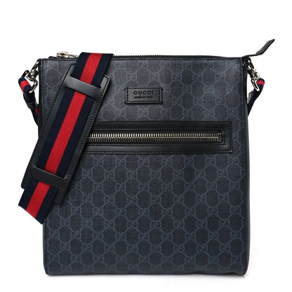 Gucci GG Supreme Monogram Appia Calfskin Web Flat Messenger Bag Black Grey 1 of 9