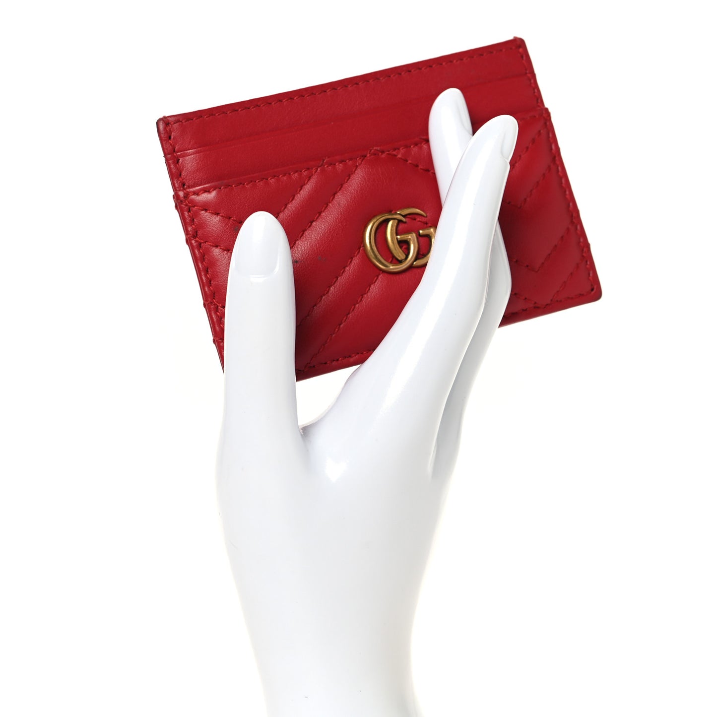 Calfskin Matelasse GG Marmont Card Holder Hibiscus Red