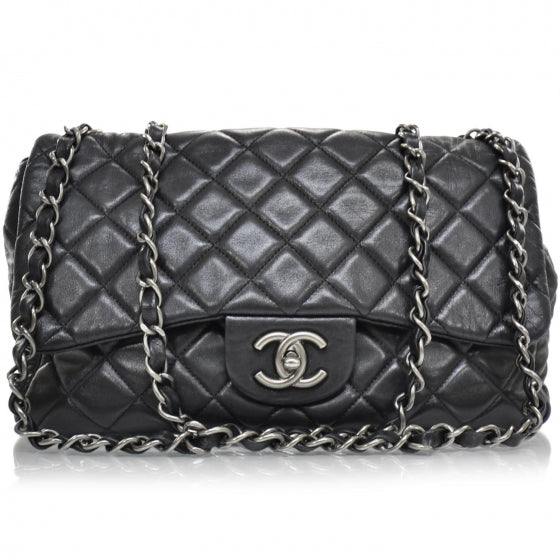 Lambskin Quilted Jumbo Flap Black SHW