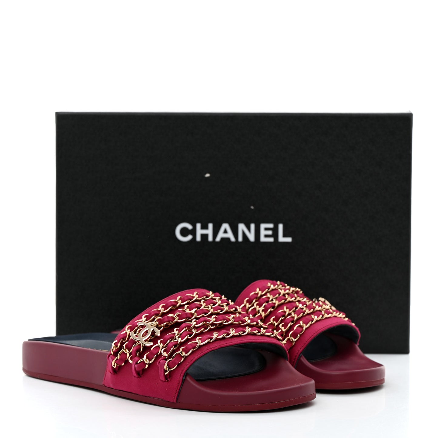 Satin Chain Flat Sandals 39 Dark Fuchsia