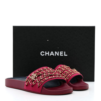 Chanel Satin Chain Flat Sandals 39 Dark Fuchsia 9 of 9