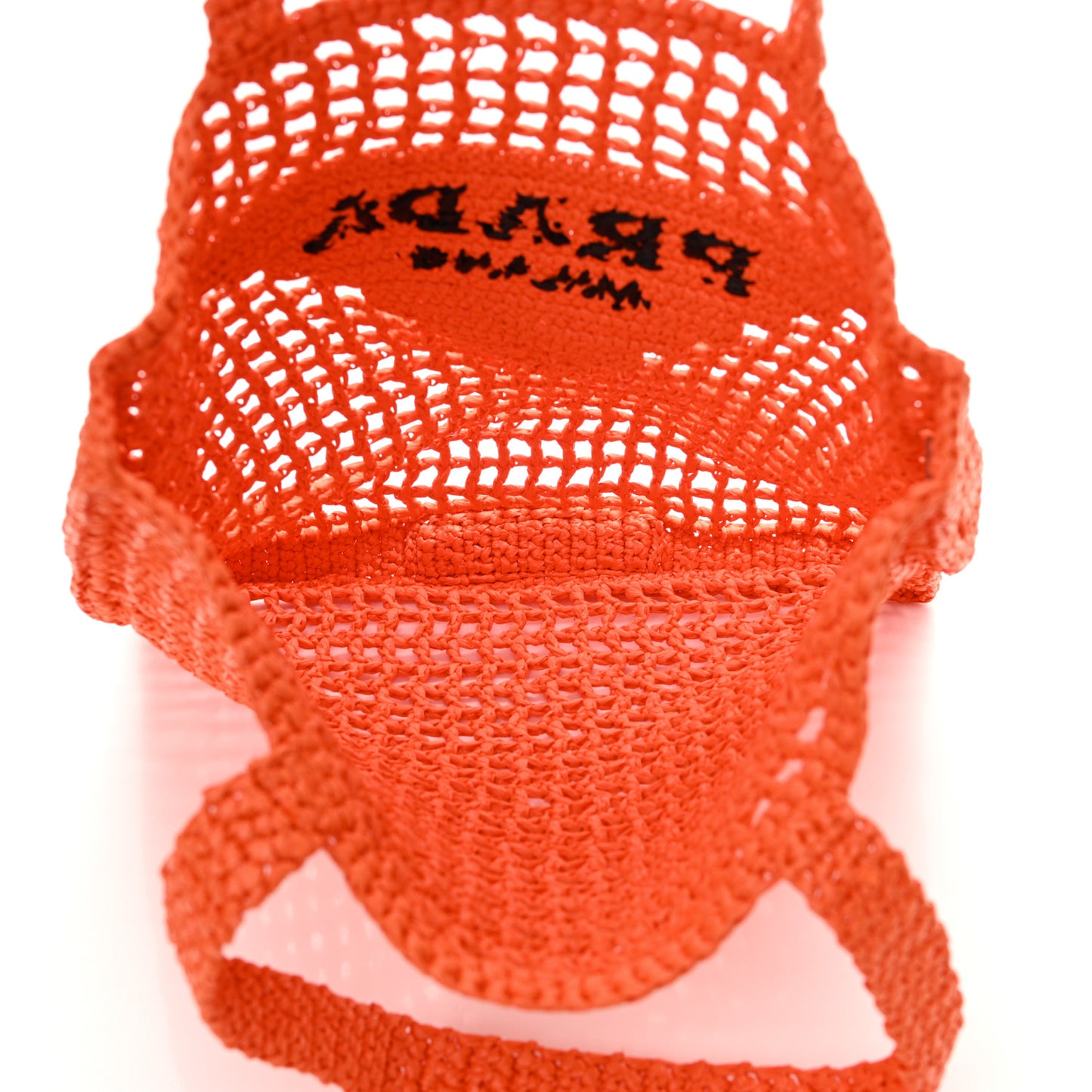Yarn Raffia Effect Crochet Logo Embroidered Tote Bag Arancio