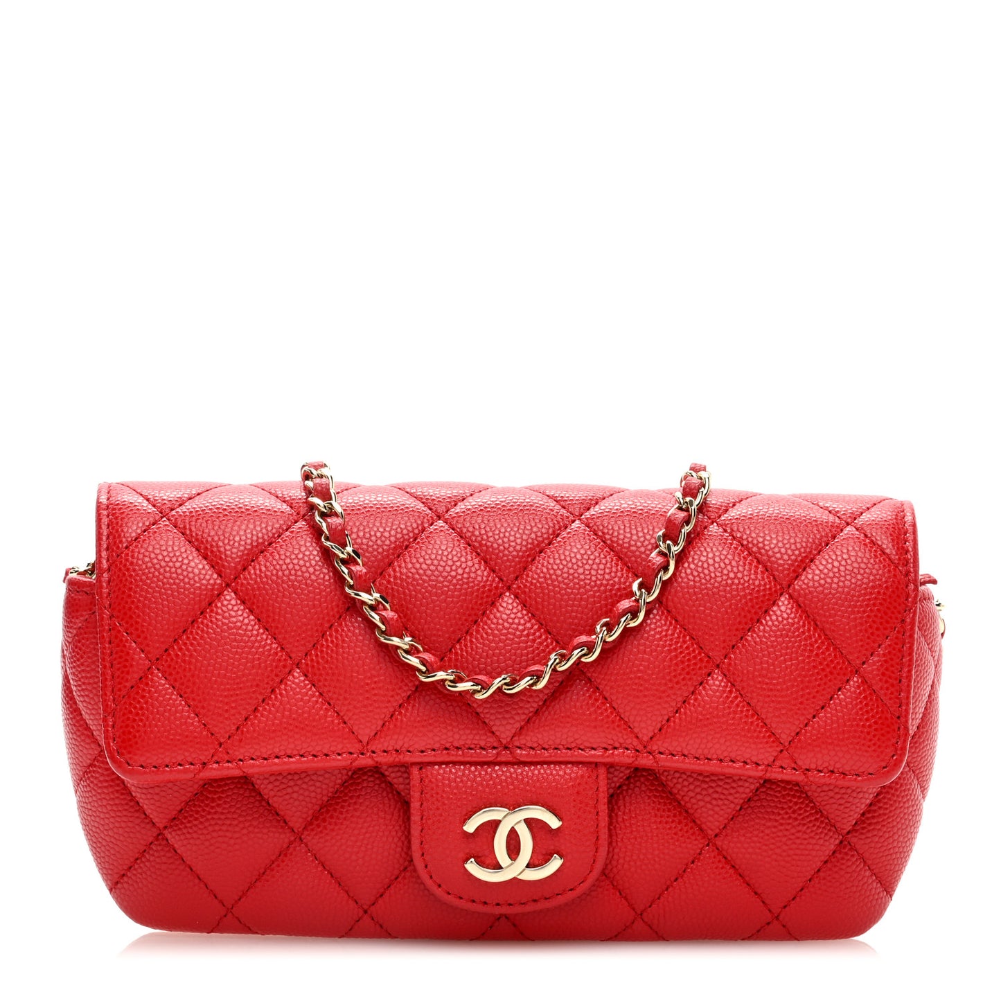 Caviar Quilted Glasses Case With Chain Red
