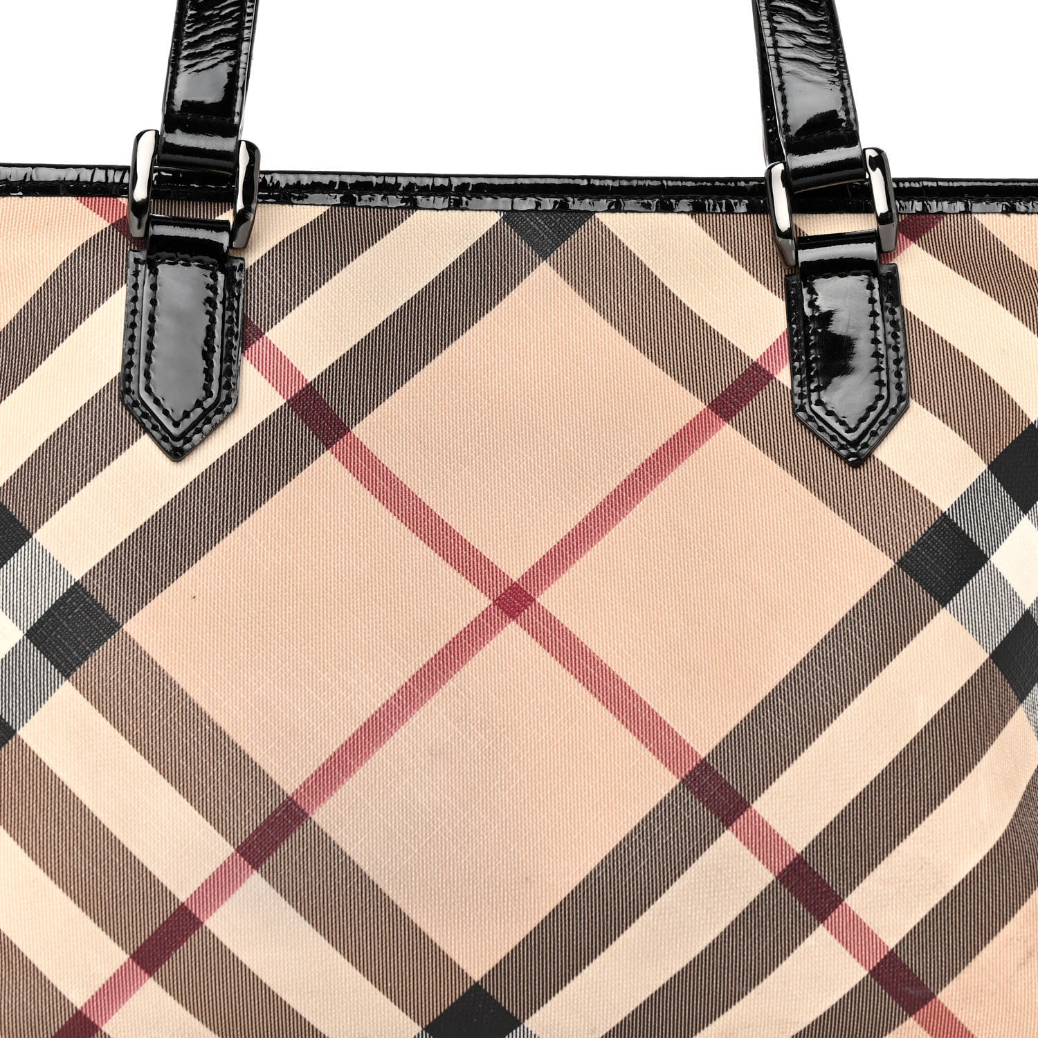 Burberry Patent Trim Nova Check Shopper Tote Black 7 of 11