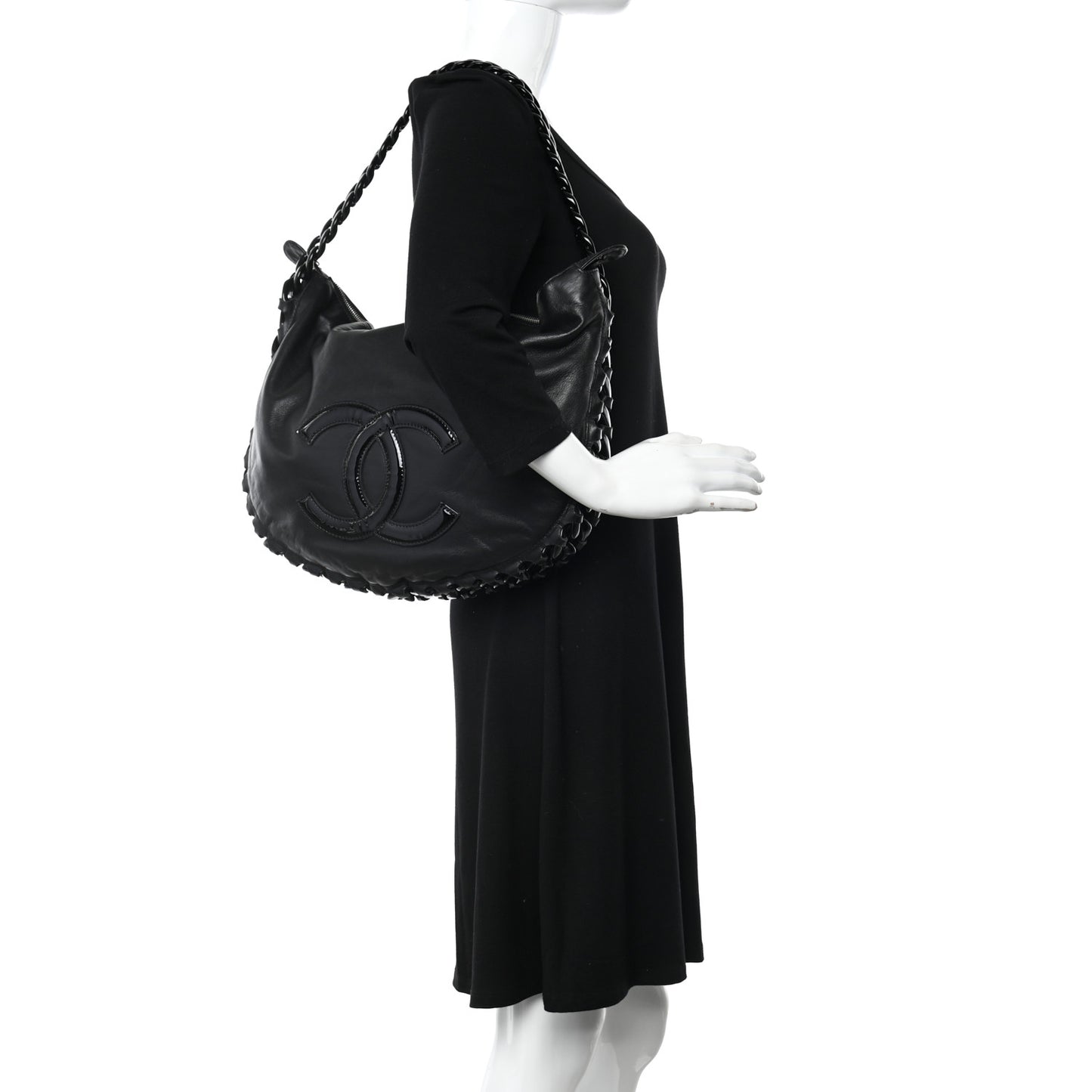 Calfskin Modern Chain Rhodoid Hobo Black