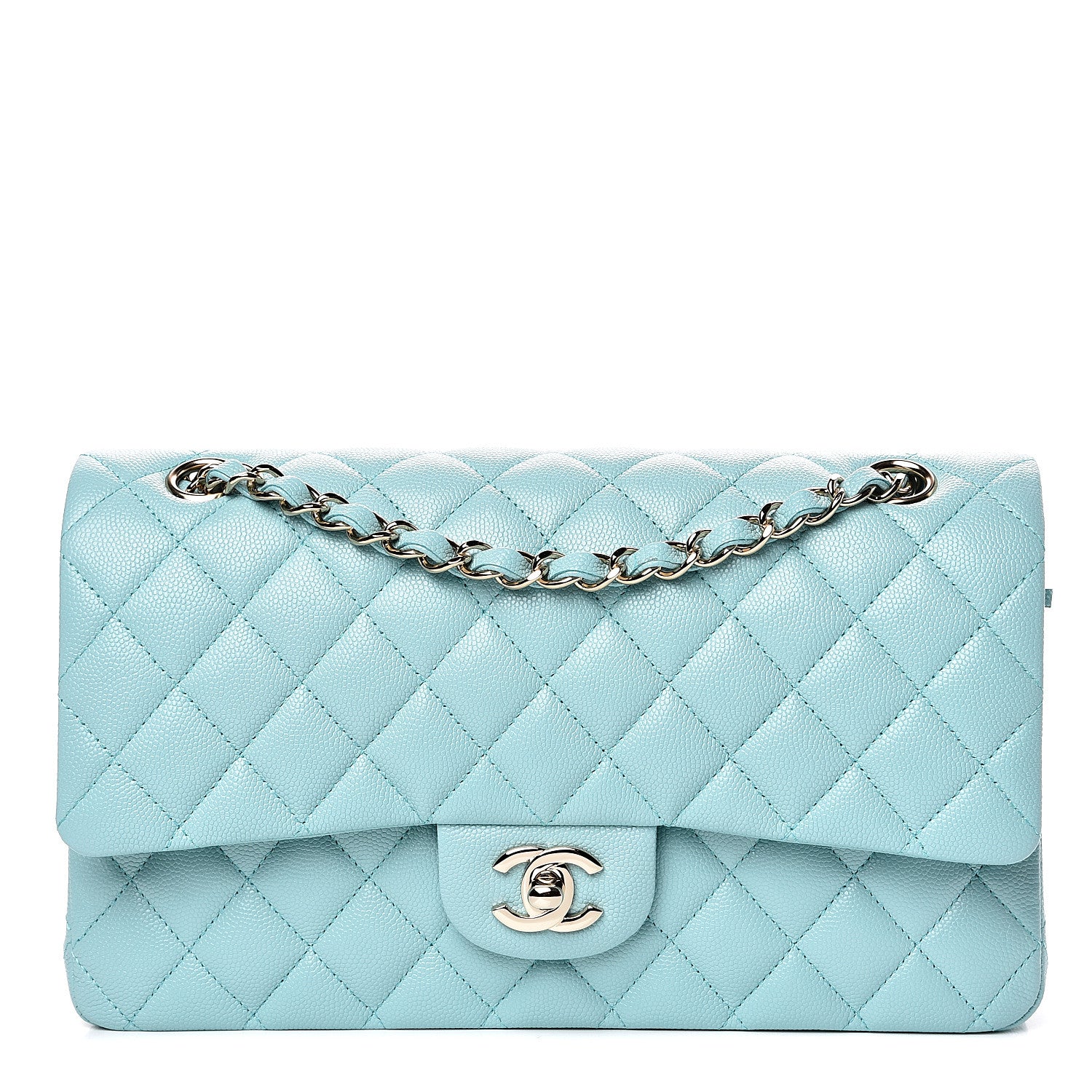 Chanel Caviar Quilted Medium Double Flap Light Blue 1 of 10