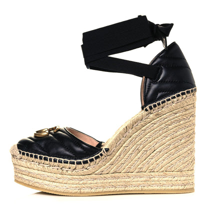 Gucci Nappa Matelasse GG Marmont Ankle Wrap Platform 35/120mm Espadrille Wedges 36.5 Black 1 of 8