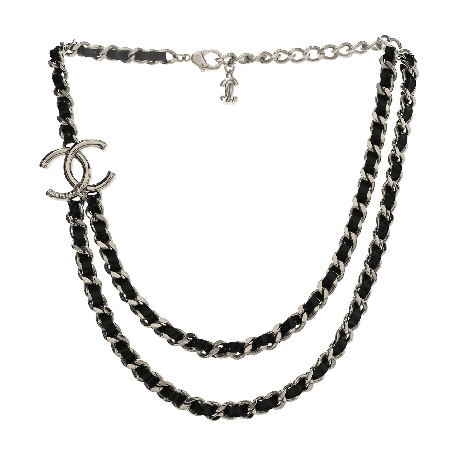 Metal Patent CC Double Chain Choker Black Silver