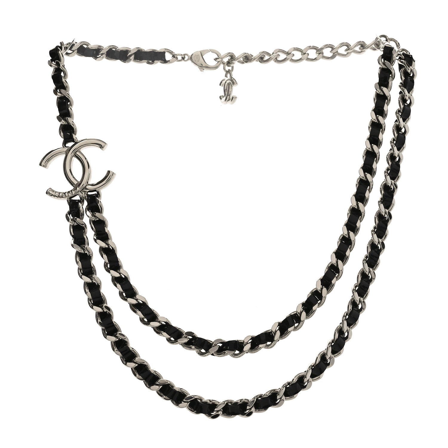 Chanel Metal Patent CC Double Chain Choker Black Silver 3 of 5