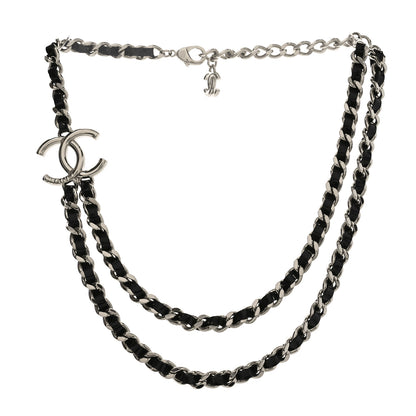 Chanel Metal Patent CC Double Chain Choker Black Silver 3 of 5