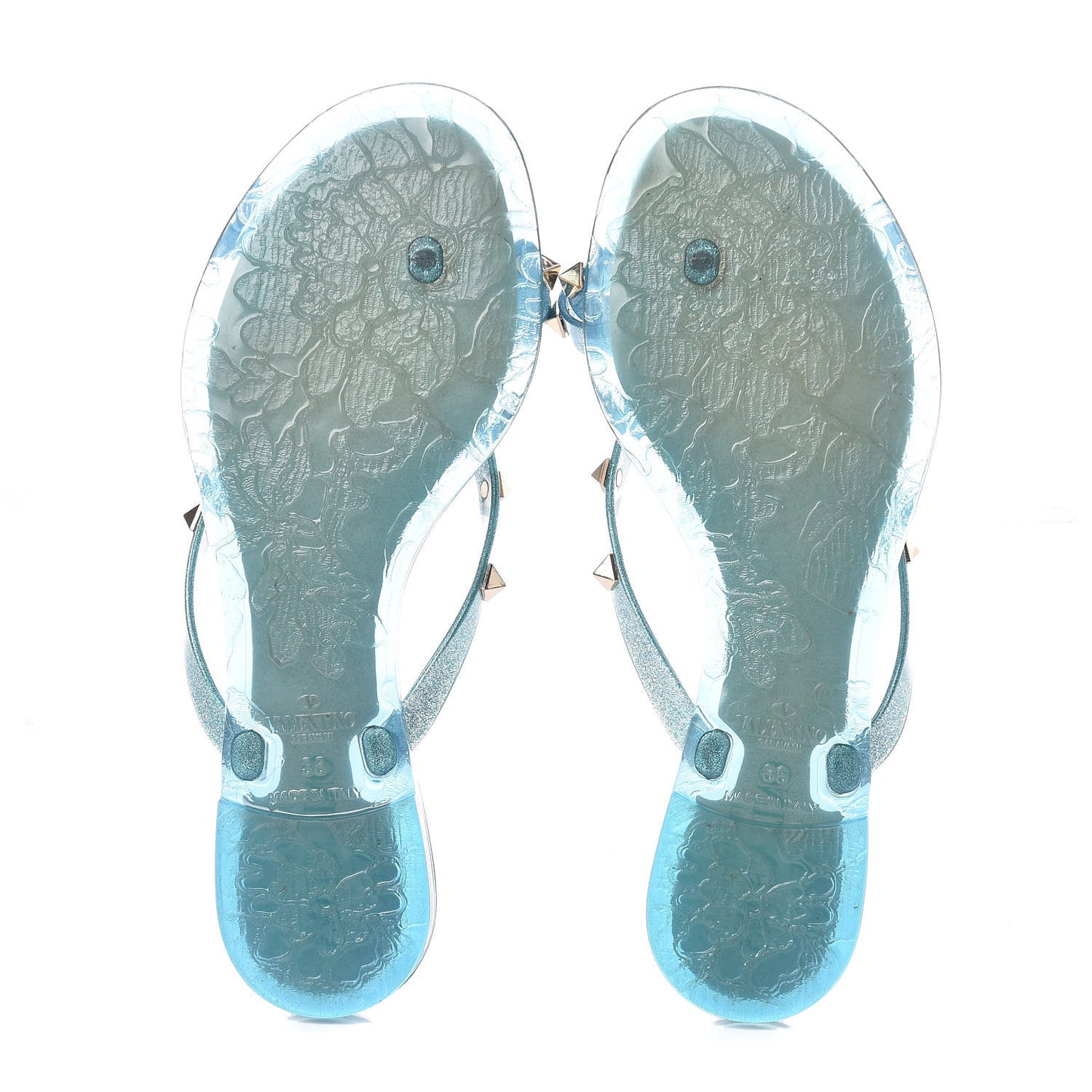 PVC Jelly Glitter Rockstud Bow Thong Sandals 36 Cerulean