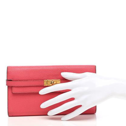 Hermes Chevre Mysore Kelly Longue Wallet Rose Azalee 2 of 17