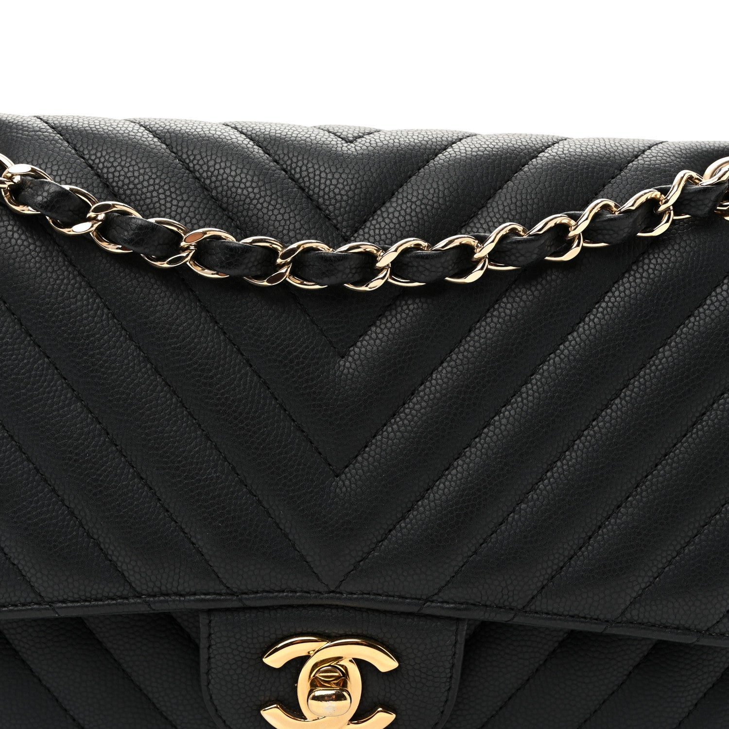 Chanel Matte Caviar Chevron Quilted Medium Double Flap Black 8 of 10