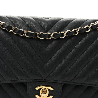 Chanel Matte Caviar Chevron Quilted Medium Double Flap Black 8 of 10