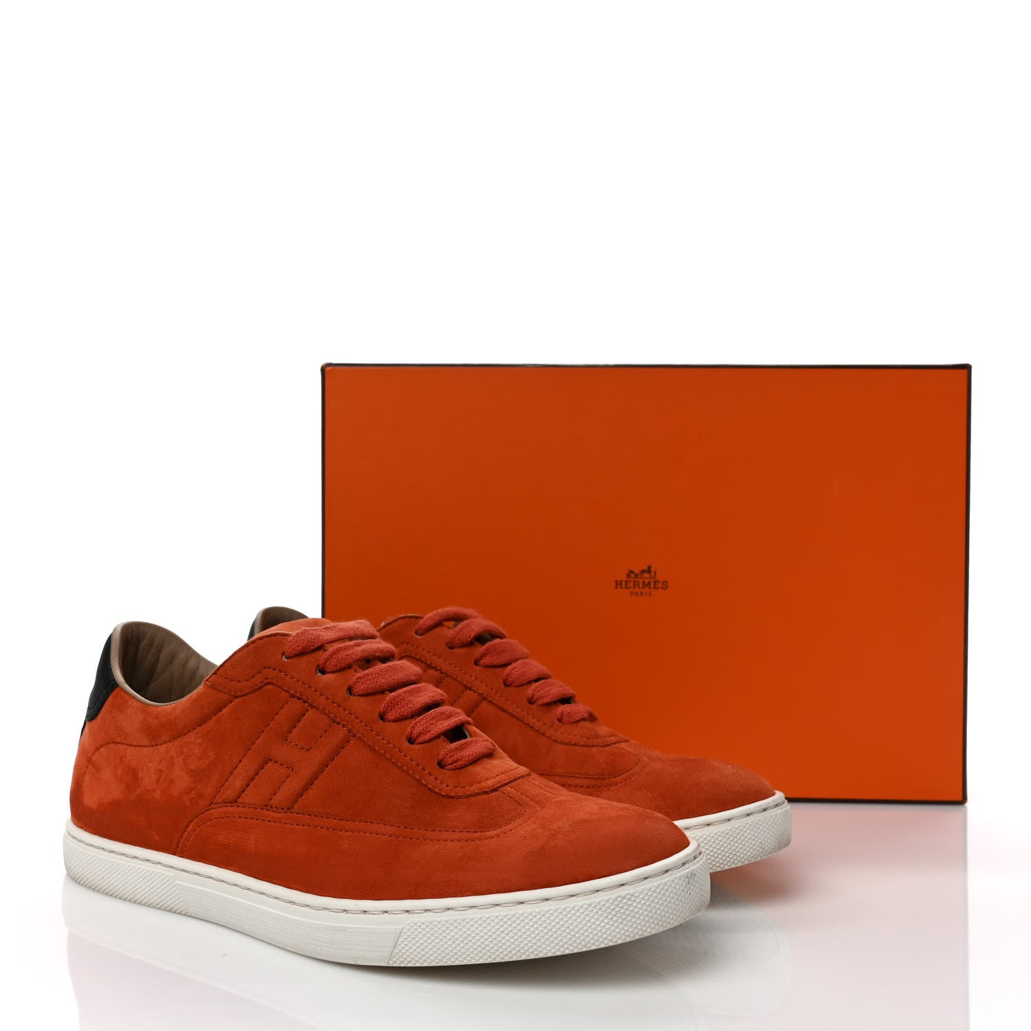 Hermes Chevre Velours Womens Quicker Sneakers 38 Orange Brulee Black 10 of 10