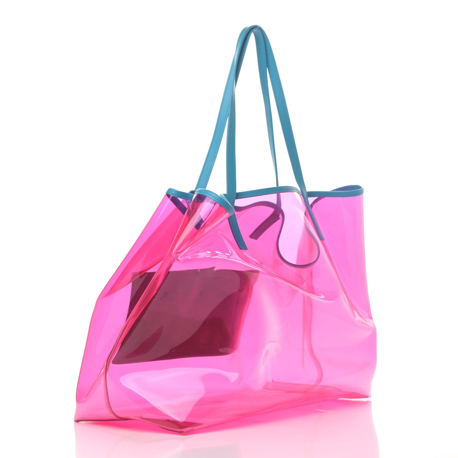 Versace Vinyl Calfskin 90s Logo Tote Pink Blue 3 of 5