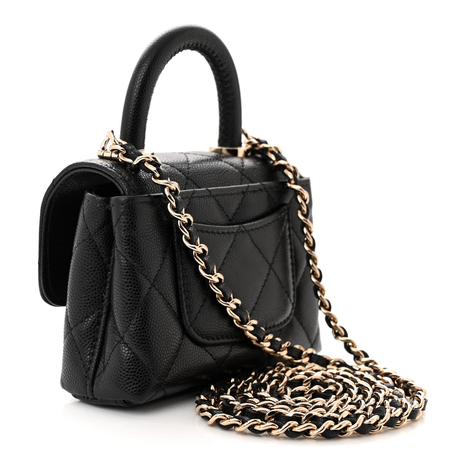 Chanel Caviar Quilted Nano Coco Handle Clutch With Chain Black 2 of 11