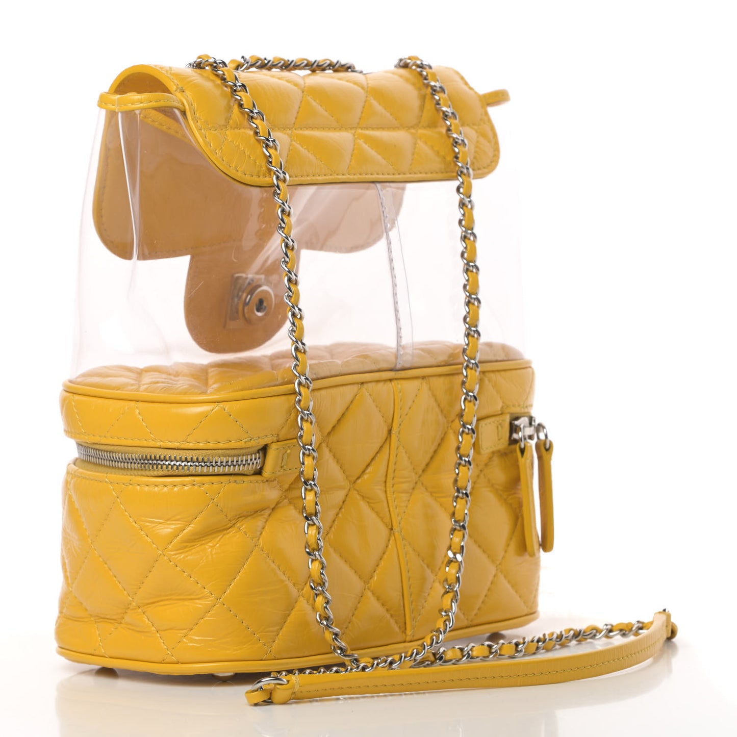 Crumpled Calfskin PVC Quilted Flap Yellow