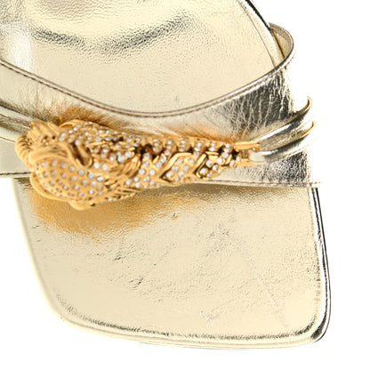 Gucci Metallic Nappa Dora Tiger Head Mid Heel Slide Sandals 37.5 Gold 9 of 9