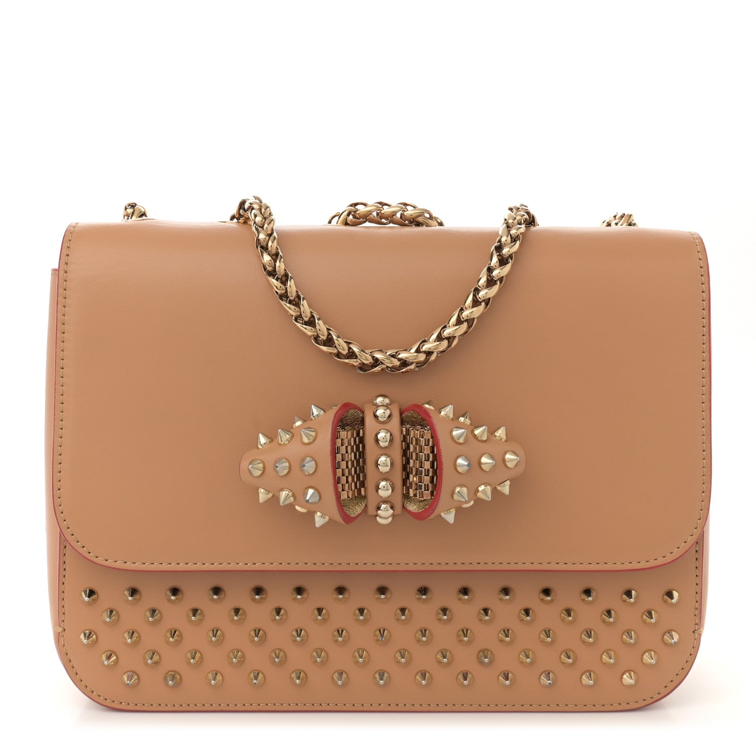 Christian Louboutin Calfskin Spikes Sweet Charity Shoulder Bag Biscuit 1 of 15