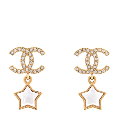Chanel Metal Crystal Pearl CC Star Earrings Gold Pearly White 1 of 5