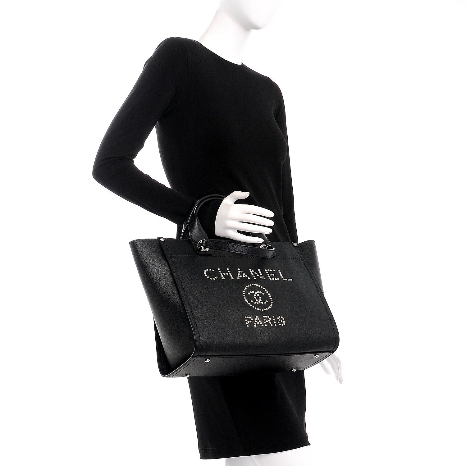 Chanel Caviar Small Studded Deauville Tote Black 3 of 9