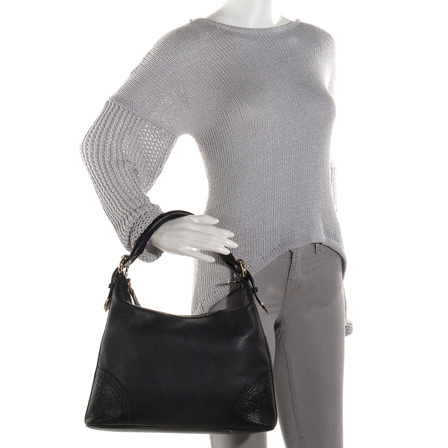 Leather Guccissima Medium Signoria Hobo Black