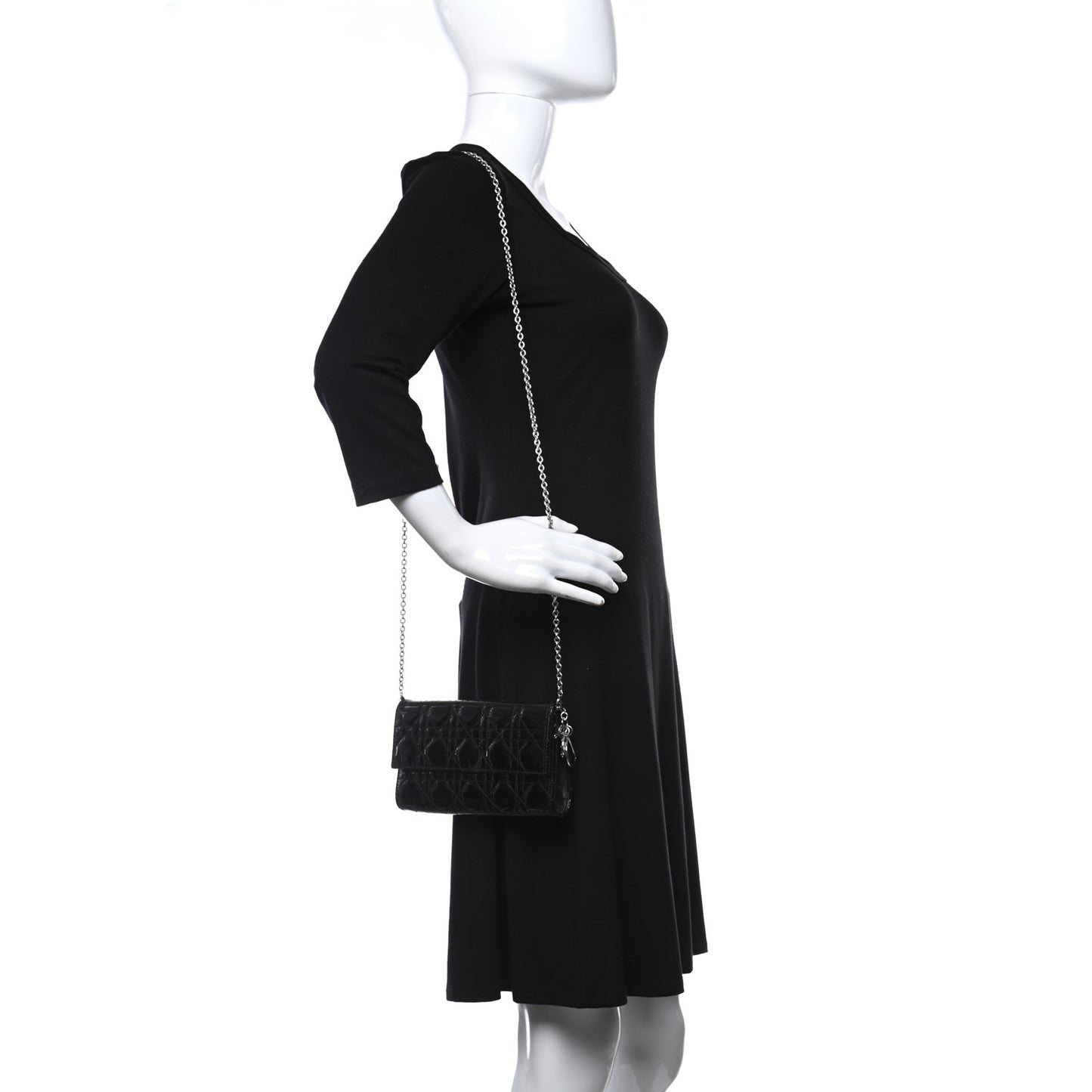 Patent Cannage Lady Dior Rendezvous Wallet On Chain Black