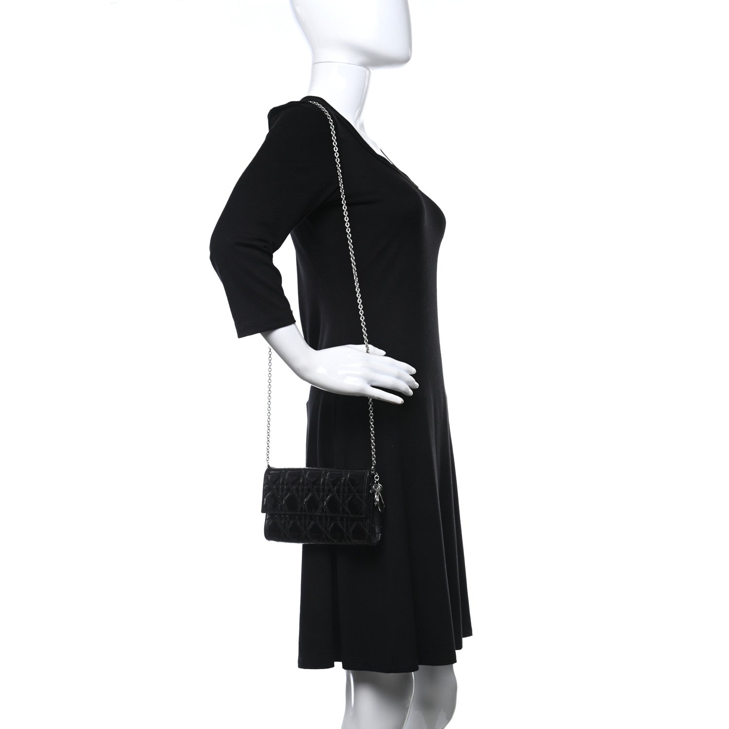 Christian Dior Patent Cannage Lady Dior Rendezvous Wallet On Chain Black 2 of 13